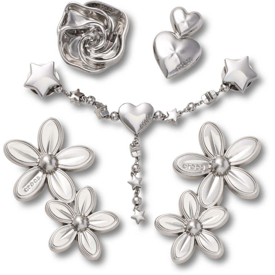 Crocs Online | Silver Meta Floral 5 Pack Jibbitz™ charms