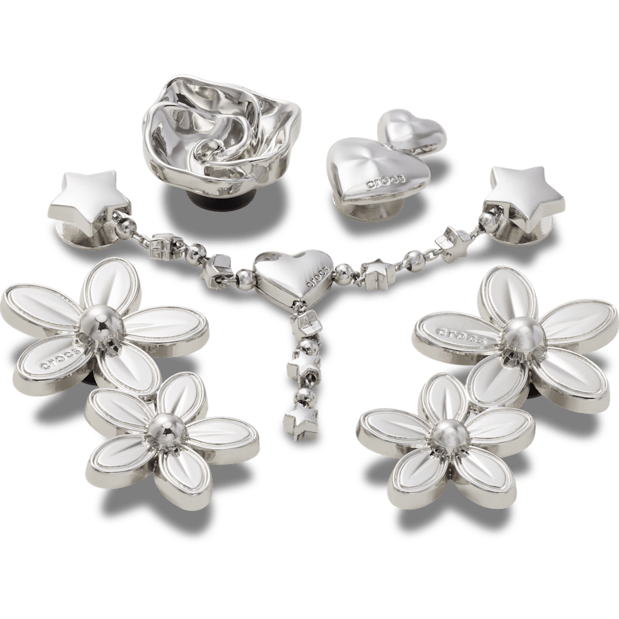 Crocs Online | Silver Meta Floral 5 Pack Jibbitz™ charms