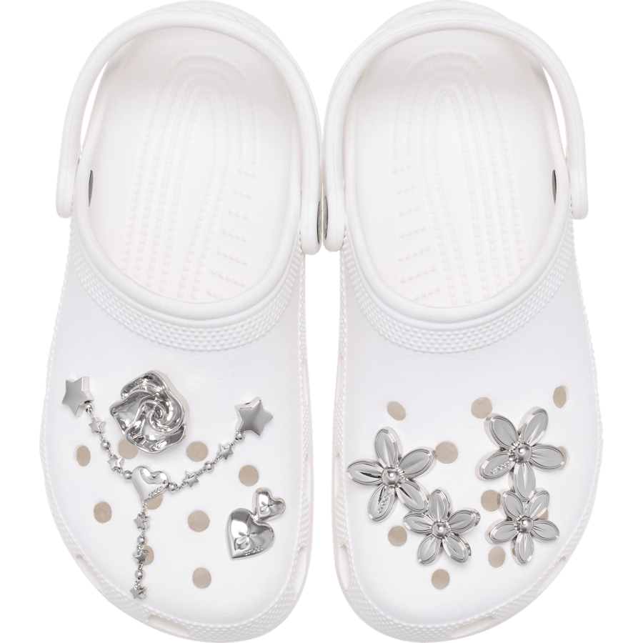 Crocs Online | Silver Meta Floral 5 Pack Jibbitz™ charms